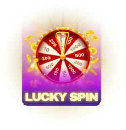 Lucky Spin game wheel with various prize amounts (10, 50, 100, 200, 500, 1000).