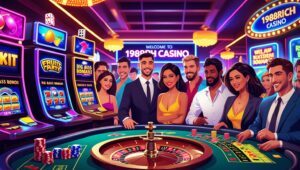 Group of people enjoying games at 1988 Rich Casino with roulette table