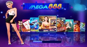 MEGA888 online casino game interface with slot games and roulette